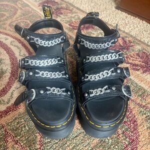 Dr. Martens Black Platform Sandals with Silver Chains